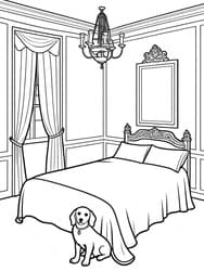Ornate Bedroom Interior with Puppy coloring preview