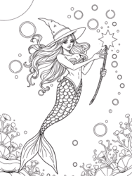 Mermaid with Hat and Wand coloring preview