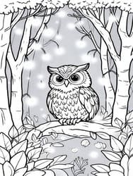 Owl on Branch with Fireflies coloring preview