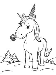 Unicorn Enjoying Candy Swirl Coloring Page