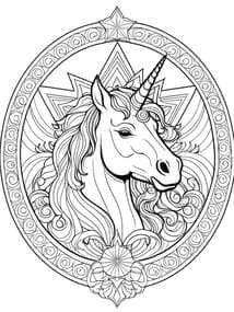 Unicorn Head in Mandala Frame coloring preview