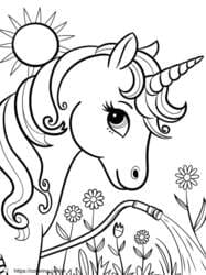 Unicorn Using Horn to Water Daisies