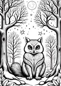 Winter Fox Full Moon Forest coloring preview