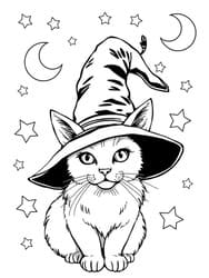 Witch Cat with Stars and Moons