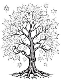 Maple Tree with Falling Leaves Printable Page