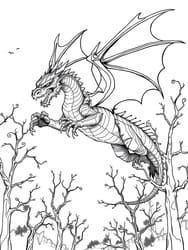 Majestic Dragon Over Bare Trees