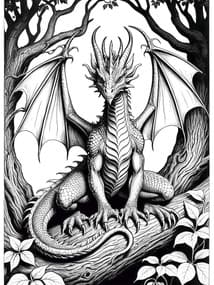 Dragon Perched on Tree Branch coloring preview