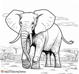 African Elephant Walking in Grasslands