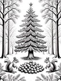Majestic Fir with Squirrels coloring preview