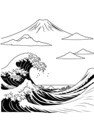Great Wave with Mount Fuji coloring preview