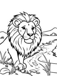 Lion Strolling by Riverbank coloring preview