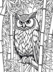Majestic Owl in Bamboo Forest coloring preview