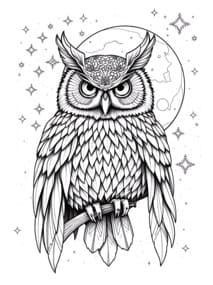 Owl with Full Moon and Stars coloring preview