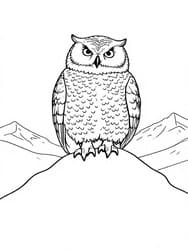 Owl Perched on Snowy Mountain coloring preview