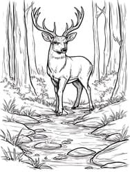 Stag Standing by Babbling Stream coloring preview