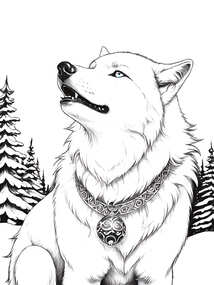 Free printable White Wolf Howling in Winter Forest