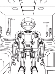 Robot Nurse Between Beds coloring preview