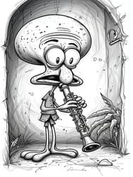 Squidward Playing Clarinet coloring preview