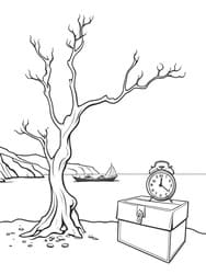 Melting Clocks on Surreal Landscape coloring preview