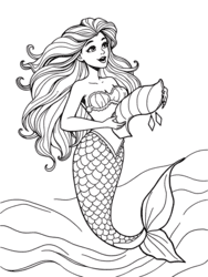 Mermaid Playing Seashell Horn coloring preview