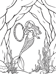 Mermaid Admiring Reflection coloring preview