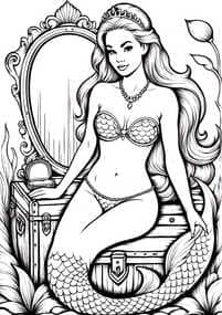 Mermaid on Treasure Chest with Mirror coloring preview