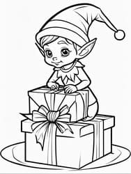 Merry Elf Holding Wrapped Present coloring preview