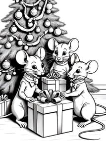 Mice Trio Exchanging Presents coloring preview