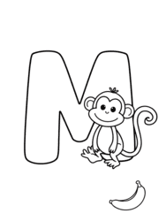 Monkey Sitting on Letter M coloring preview