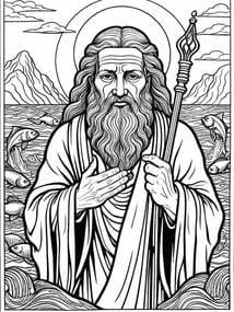Moses Standing Amid Waves coloring preview