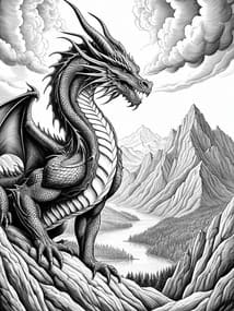 Mountain Dragon Over Scenic Valley coloring preview