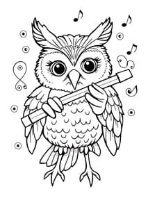 Musical Owl Playing Flute coloring preview