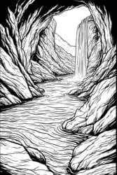 Cave View Waterfall coloring preview