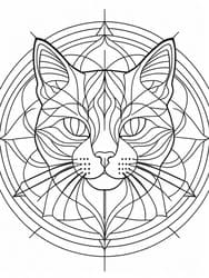 Mystic Cat Geometric Mandala coloring preview