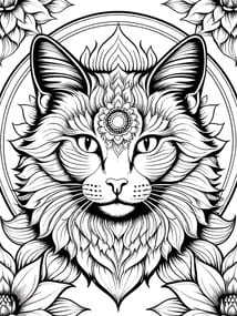 Mystical Cat Face with Third Eye Coloring Page