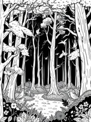 Enchanted Forest Path with Birds