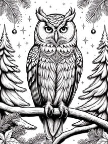 Owl Perched with Baubles Printable Page