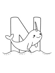 Narwhal Swimming Through Letter N coloring preview