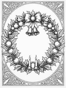 Ornate Holly Wreath with Bells coloring preview