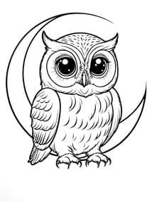Owl Perched on Crescent Moon coloring preview