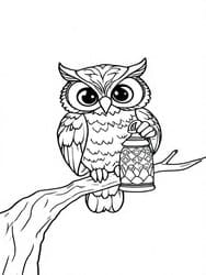 Owl with Glowing Lantern coloring preview