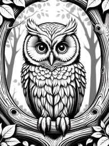 Owl in Wooden Tree Frame coloring preview