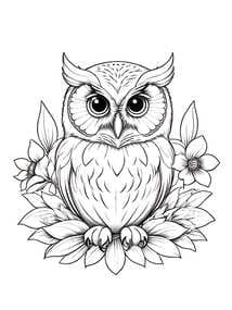 Owl Surrounded by Flowers coloring preview