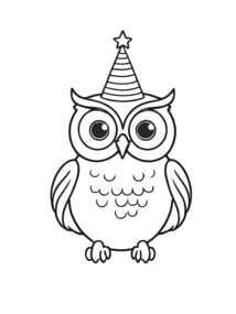 Owl in Party Hat and Star coloring preview