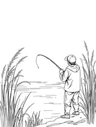 Boy Fishing by Lake Reeds