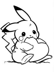 Pikachu Embracing Giant Heart coloring preview