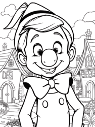 Pinocchio with Long Nose in Town coloring preview