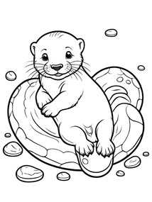 Baby Otter Holding Clam Shell Coloring Page coloring preview