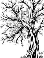 Playful Cat Climbing Tree