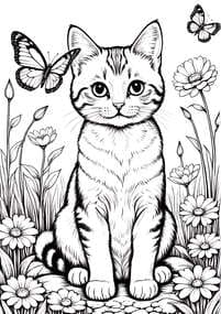 Free printable Kitten in Flower Garden with Butterflies